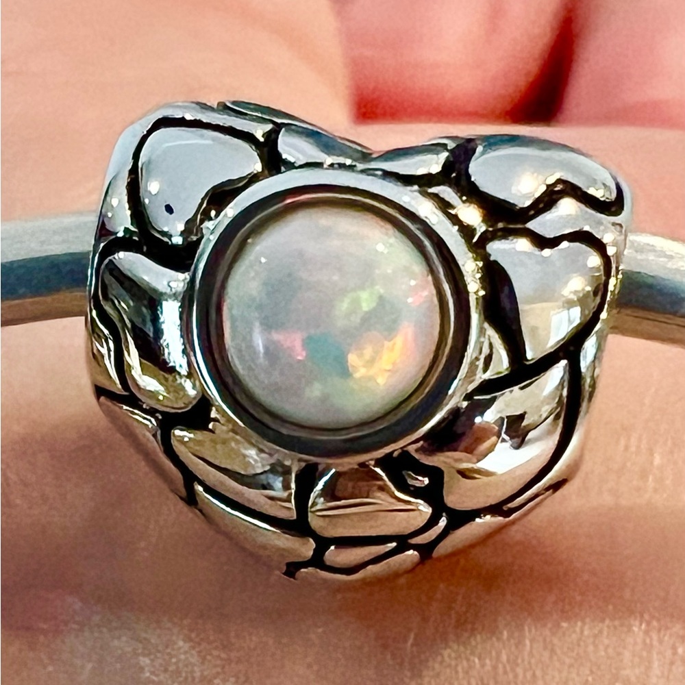 Charm for Pandora 925 sterling silver heart charm white opal October Birthstone